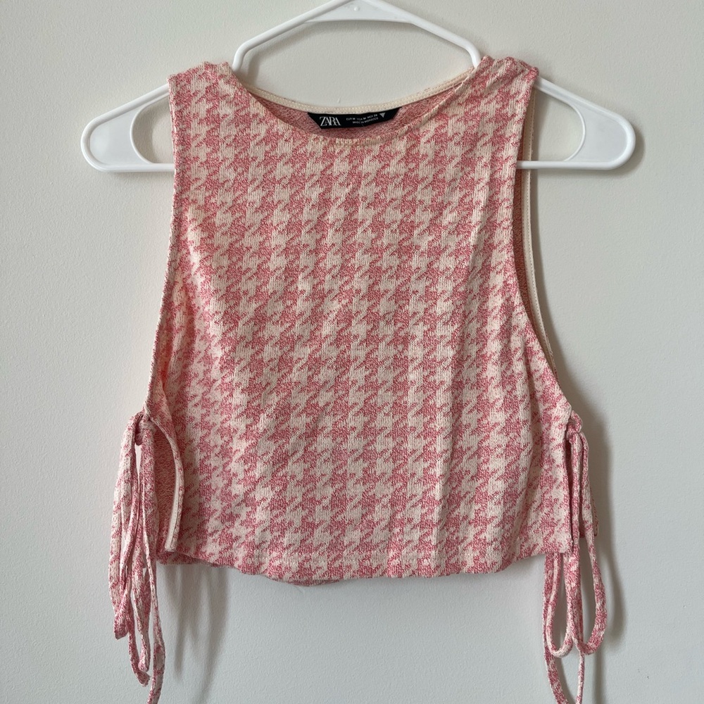 Zara Pink Houndstooth Side Tie Tank Top with Matching Bralette